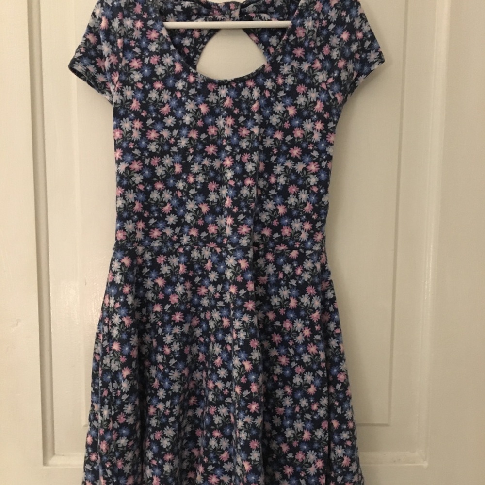 bright blue and pink floral dress